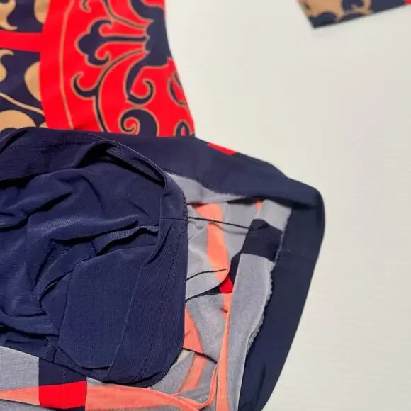 Cache Bodycon Sheath Dress Baroque Navy Red Women’s Medium Boat Neck Geometric - Picture 9 of 16